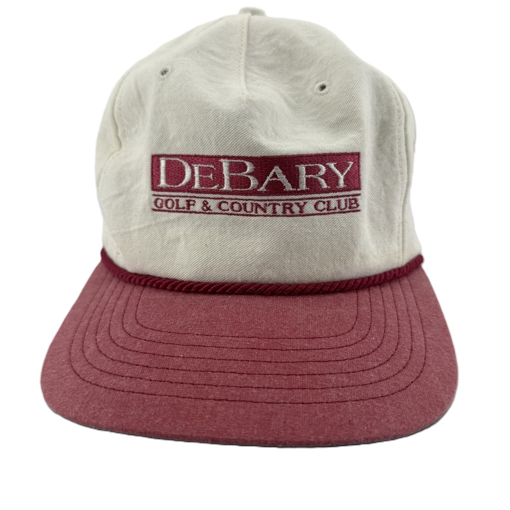 Texace DeBary Golf Country Club Hat Mens OSFA White Red Rope Leather Strapback‎